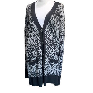 Equipment Femme Leopard Print Cardigan in Grey and Black XL